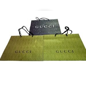 3 Authentic Gucci Large Shopping Bags-Zodiac Constellation & Green Embossed Logo